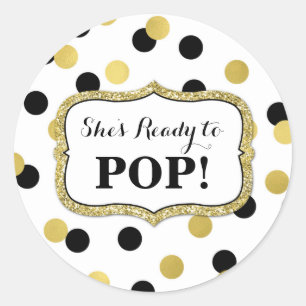 Sticker Rond Baby shower en or noir blanc prêt à la pop