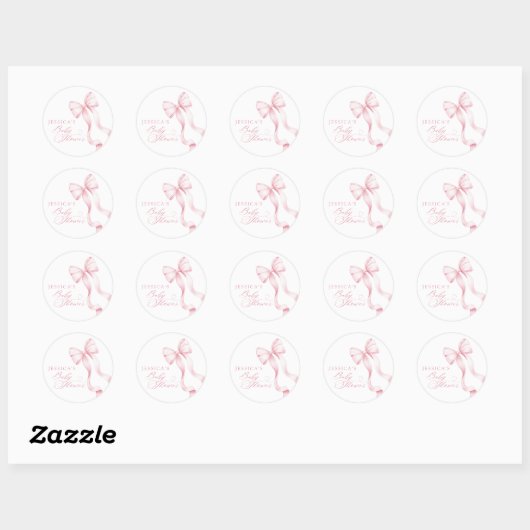 Sticker rond Baby shower en ruban rose (Feuille)