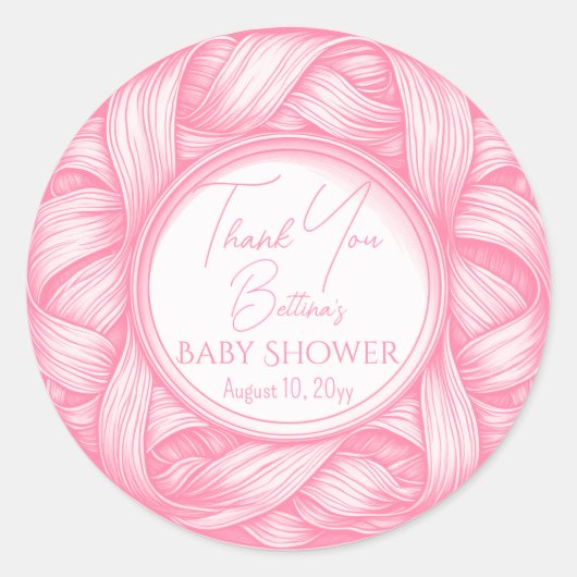 Sticker Rond Baby shower en ruban rose Coquette Bow Toile de Jo (Devant)