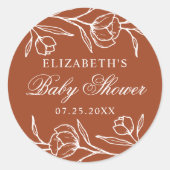 Sticker Rond Baby shower en terre cuite florale (Devant)