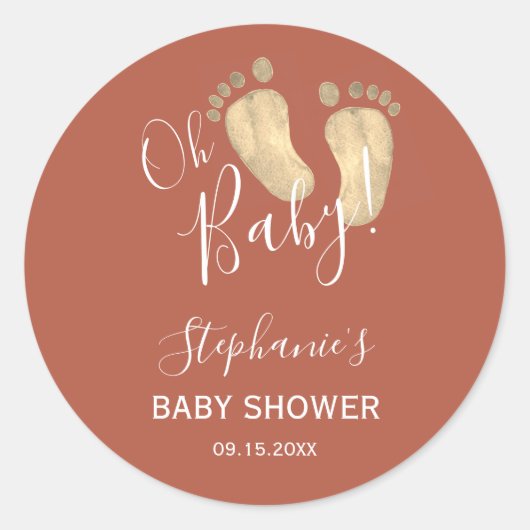 Sticker Rond Baby shower en terre cuite pieds bébé (Devant)