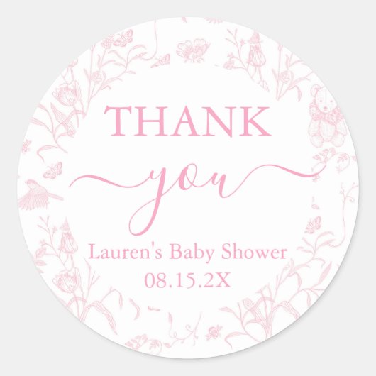 Sticker Rond Baby shower en toile rose fille (Devant)