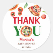 Sticker Rond Baby shower en tranche de  pizza italienne faveur (Devant)