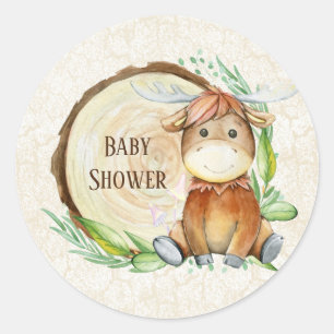 Sticker Rond Baby shower en tranches de bois de Moose