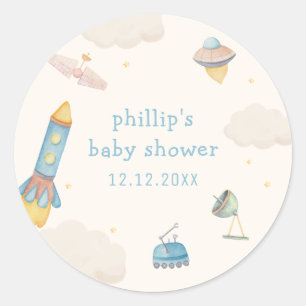 Sticker Rond Baby Shower Espace Bohème Garçon Fusée