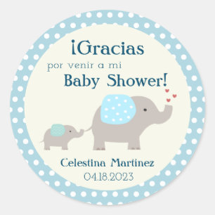 Sticker Rond Baby shower espagnol/Baby shower Pegatina Eléphant