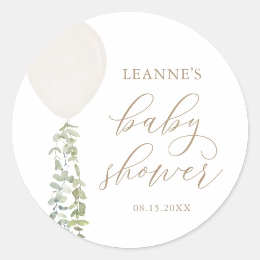 Sticker Rond Baby shower Eucalyptus à ballets blancs (Devant)