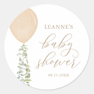 Sticker Rond Baby Shower Eucalyptus Ballon Doré
