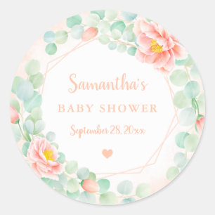 Sticker Rond Baby shower Eucalyptus Feuille perceuse de germes