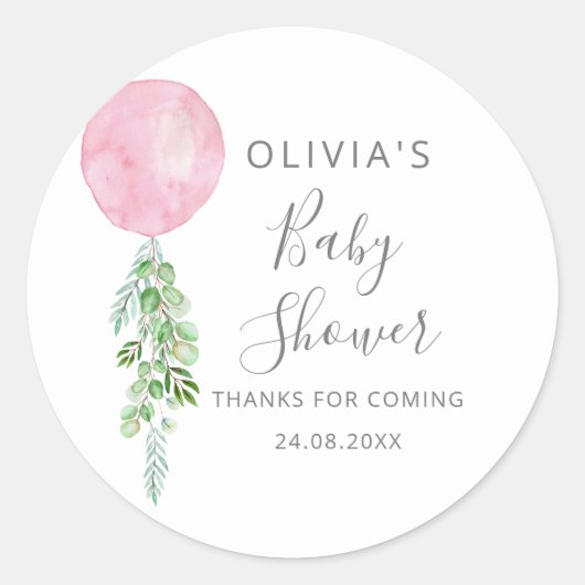 Sticker Rond Baby shower Eucalyptus rose (Devant)