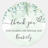 Sticker Rond Baby shower eucalyptus verdure merci (Devant)