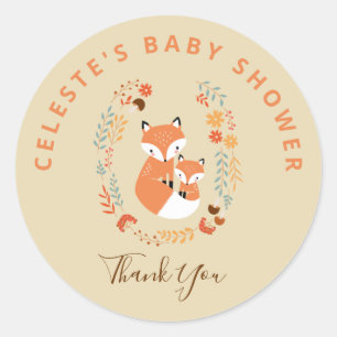 Sticker Rond Baby shower Fall Mom and Baby Fox