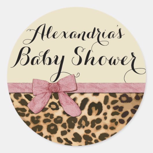 Sticker Rond Baby shower Fancy Leopard Rose Bow Girl (Devant)