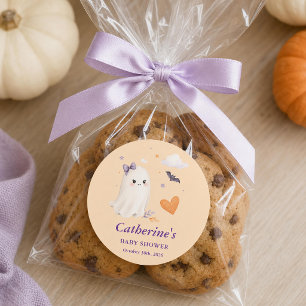 Sticker Rond Baby Shower Fantôme d'Halloween Little Boo