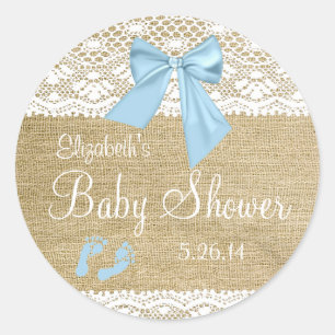 Sticker Rond Baby shower-Favoriser Burlap et dentelle avec Bow 