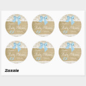 Sticker Rond Baby shower-Favoriser Burlap et dentelle avec Bow  (Feuille)