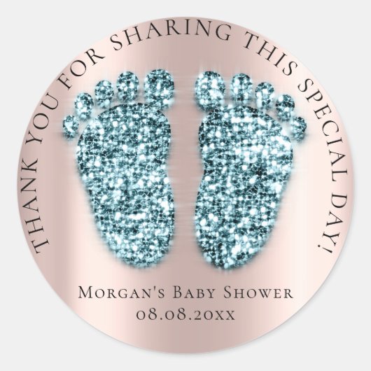 Sticker Rond Baby shower Favoriser Merci Parties scintillant Bl (Devant)