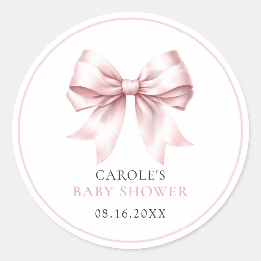Sticker Rond Baby Shower Fille Arc Rose Pâle (Devant)