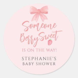 Sticker Rond Baby Shower Fille aux Fraises Très Doux