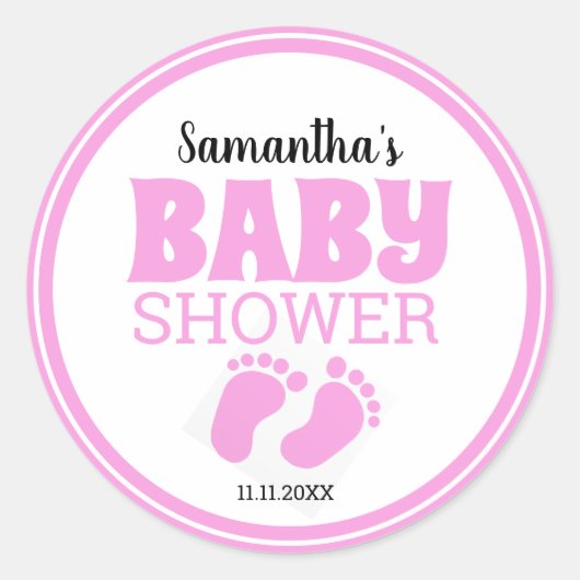 Sticker Rond Baby shower fille aux pieds roses (Devant)