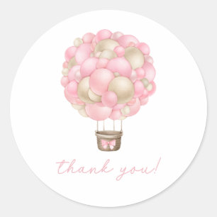 Sticker Rond Baby shower Fille Balloon Rose Hot Air