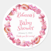 Sticker Rond Baby shower fille de cadre de bonbons rose (Devant)