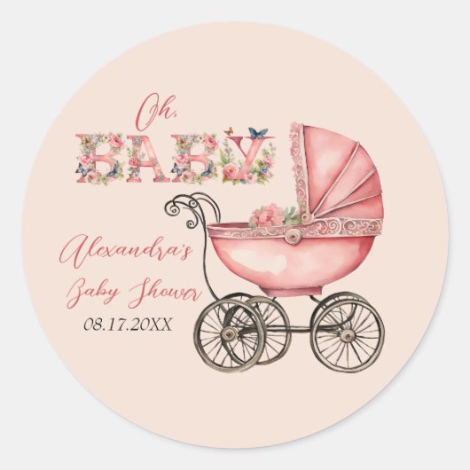 Sticker Rond Baby shower fille de transport de bébé (Devant)