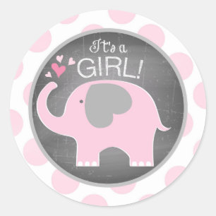 Sticker Rond Baby shower fille Eléphant Rose