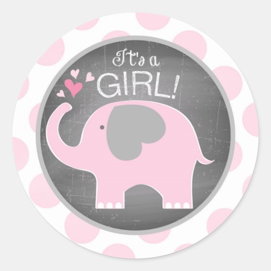 Sticker Rond Baby shower fille Eléphant Rose (Devant)