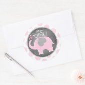 Sticker Rond Baby shower fille Eléphant Rose (Enveloppe)