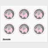 Sticker Rond Baby shower fille Eléphant Rose (Feuille)