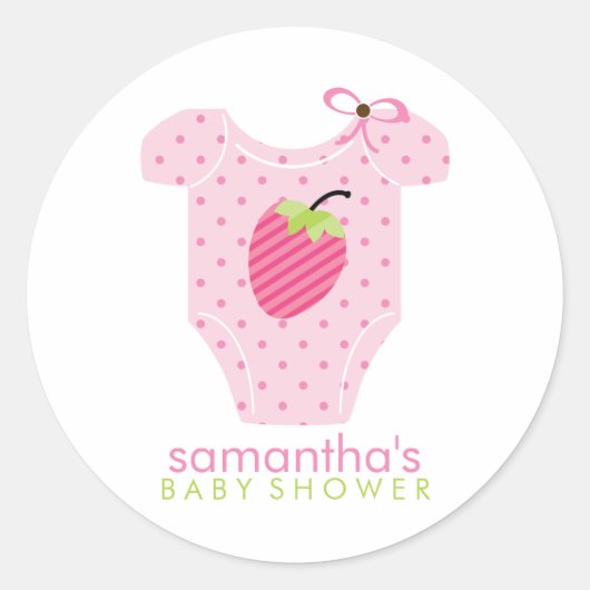 Sticker Rond Baby shower Fille en tenue de fraise (Devant)