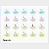 Sticker Rond Baby Shower Fille Flamant Rose (Feuille)