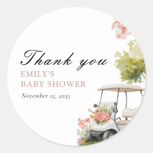 Sticker Rond Baby Shower Fille Golf Let's Par-tée (Devant)