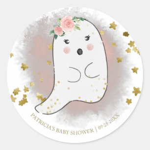 Sticker Rond Baby shower Fille Halloween Fantôme Charmant