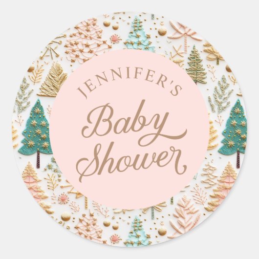 Sticker Rond Baby Shower Fille Hivernale (Devant)