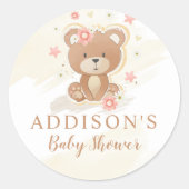 Sticker Rond Baby shower fille ours en peluche (Devant)