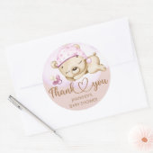 Sticker Rond Baby shower fille ours en peluche (Enveloppe)