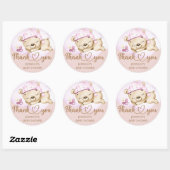 Sticker Rond Baby shower fille ours en peluche (Feuille)
