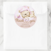 Sticker Rond Baby shower fille ours en peluche (Sac)