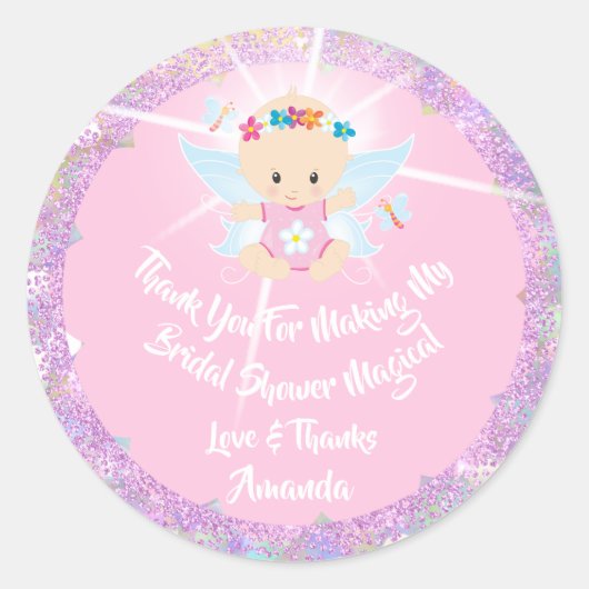 Sticker Rond Baby shower fille Parties scintillant rose Princes (Devant)