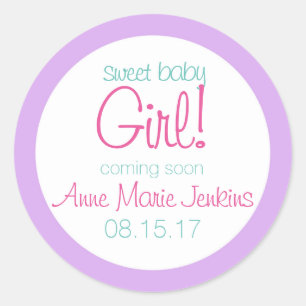 Sticker Rond Baby shower fille Personnaliser personnalisé