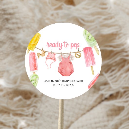 Sticker Rond Baby Shower Fille Popsicle