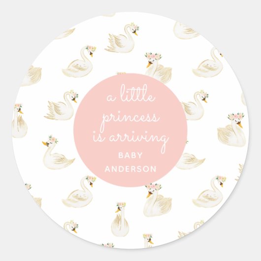 Sticker Rond Baby shower fille princesse de cygne rose (Devant)