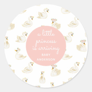 Sticker Rond Baby shower fille princesse de cygne rose