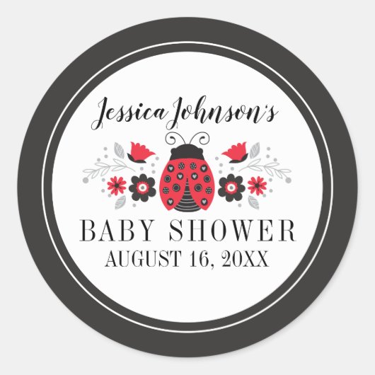 Sticker Rond Baby shower fille Red Ladybug mignon (Devant)