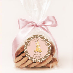 Sticker Rond Baby Shower Fille Rose Girafe