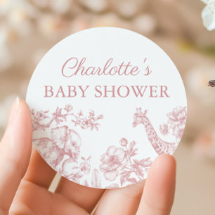 Sticker Rond Baby shower fille rose Safari Toile de Jouy