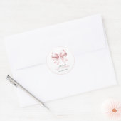 Sticker Rond Baby Shower Fille Ruban Rose Pâle (Enveloppe)