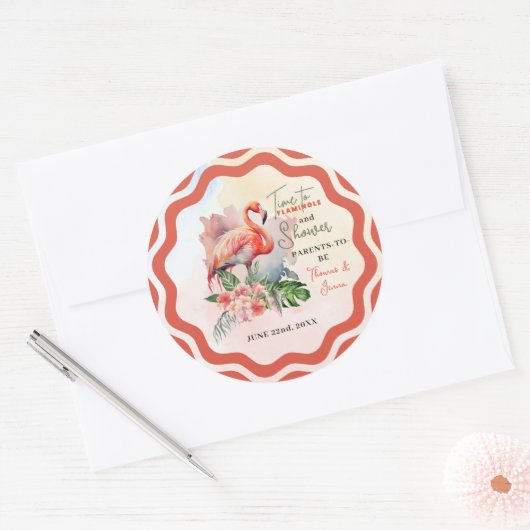 Sticker Rond Baby shower Flamant rose (Enveloppe)